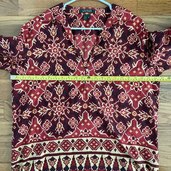 Lauren Ralph Lauren Popover Tunic Top Womens XL Red Southwest Bohemian Casual - Picture 10 of 11